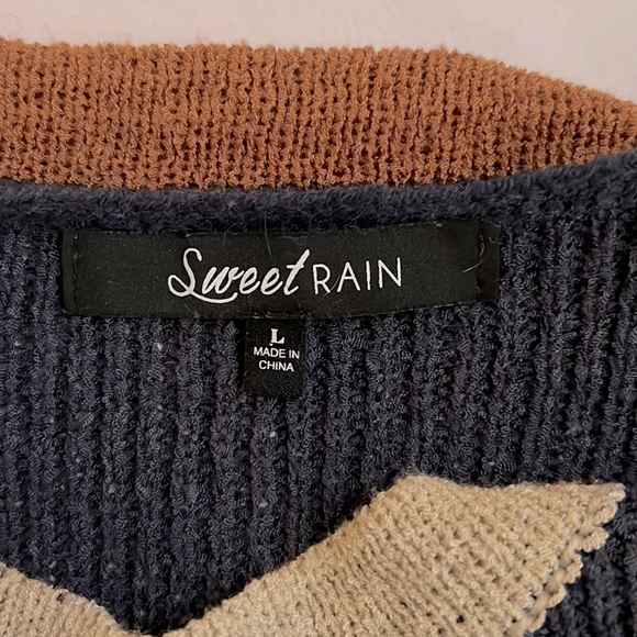 SWEET RAIN knit tank in navy blue, tan, and brown L - Picture 5 of 7